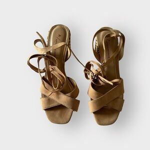 Anthropologie Tabitha Light SandAnkle Strappy Block Heel Shoe Sz 40